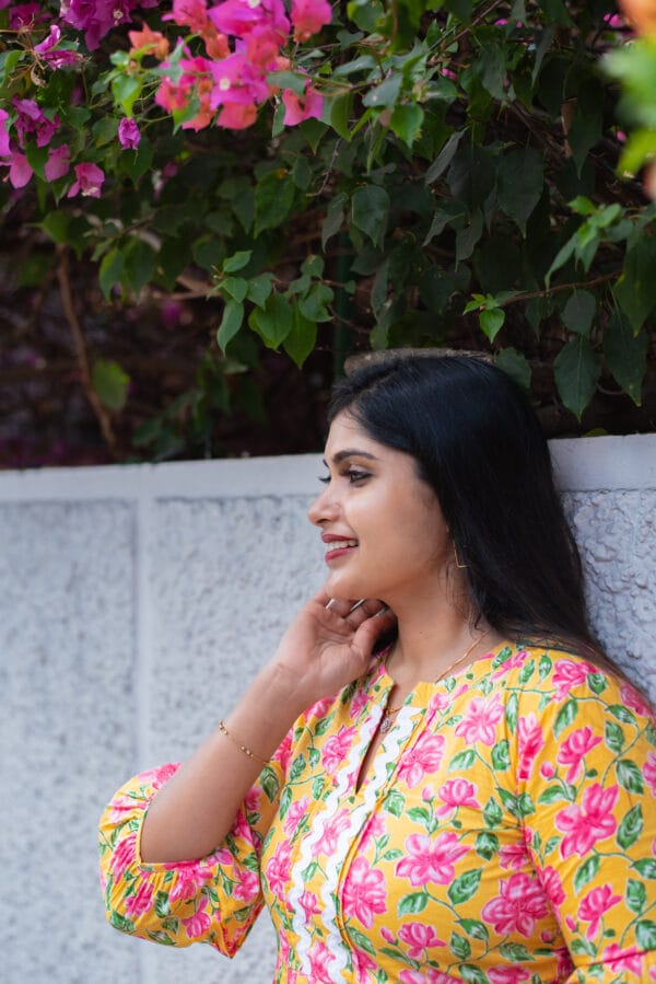 MALAR MANGO YELLOW PINK FLORAL DRESS