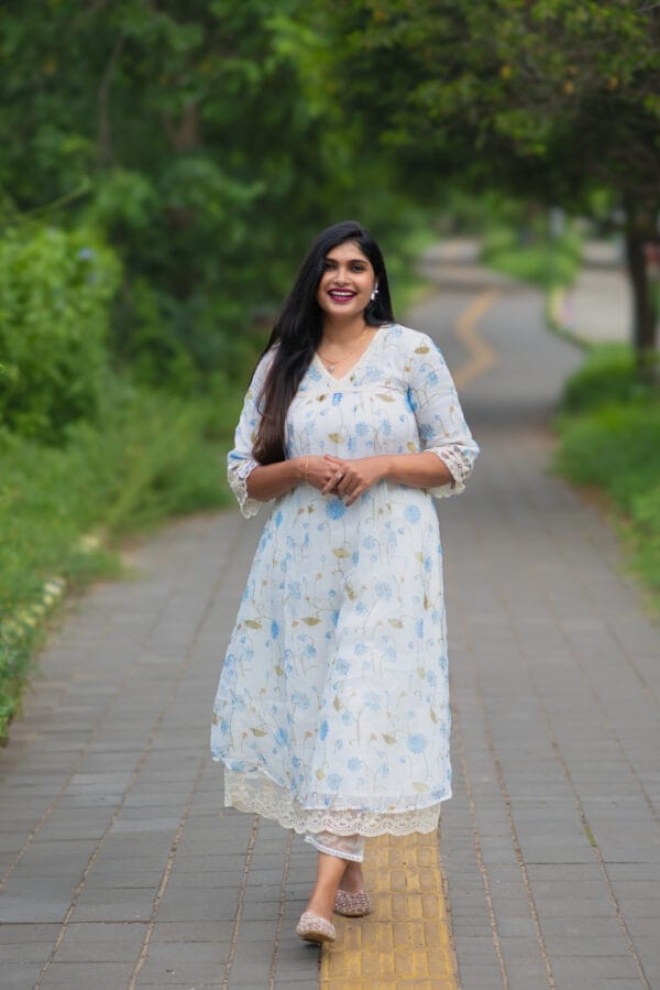 MEIRA BLUE FLORAL KOTA APPLIQUÉ LACE DRESS