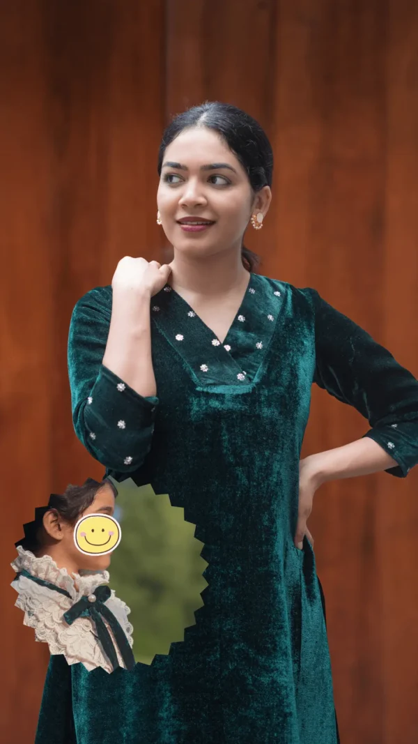 JOLLY & MINI JOLLY EMERALD GREEN VELVET DRESS