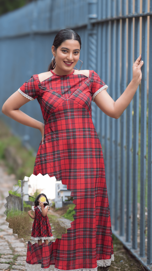 HOLLY & HOLLY MINI GREEN & RED GINGHAM COTTON DRESS