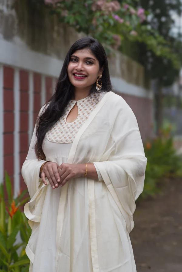 Thankam Handwork Yoke Pure Chanderi Anarkali Set
