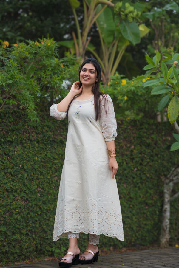 Thaara Floral Embroidered Schiffli Hem Chanderi Dress