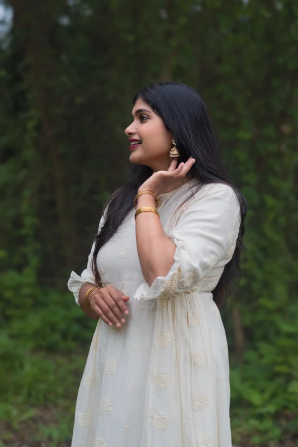Thinkal Lucknowi Lace Sleeve Mul Chanderi Dress