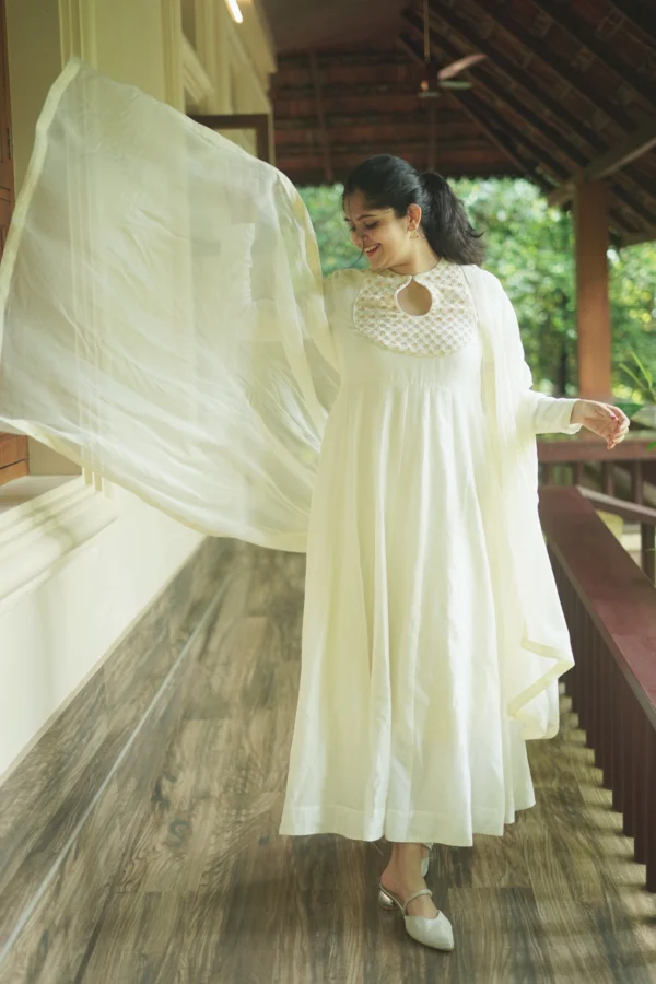 Thankam Handwork Yoke Pure Chanderi Anarkali Set